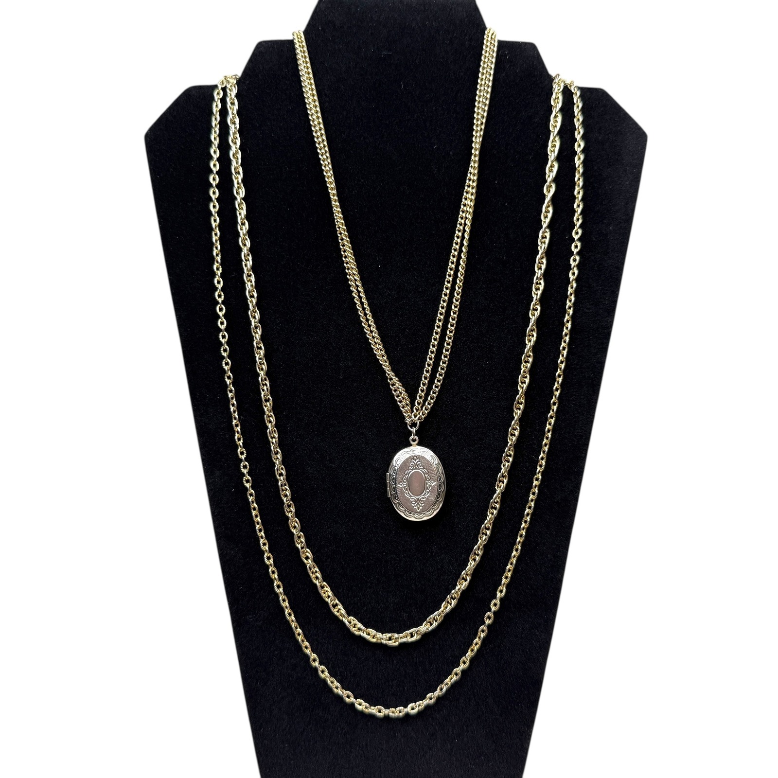 Vintage Layered Locket Pendant And Necklace Gold Tone Chain Elegant Jewelry 17in